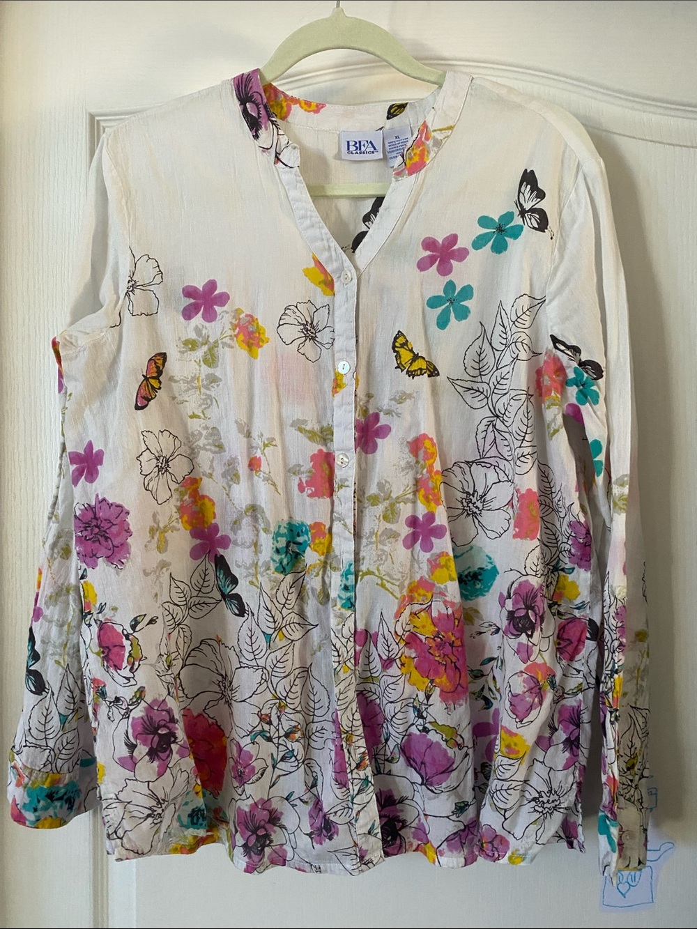 BFA Classics Floral Cotton Button-Up - White with Pink & Yellow Accents